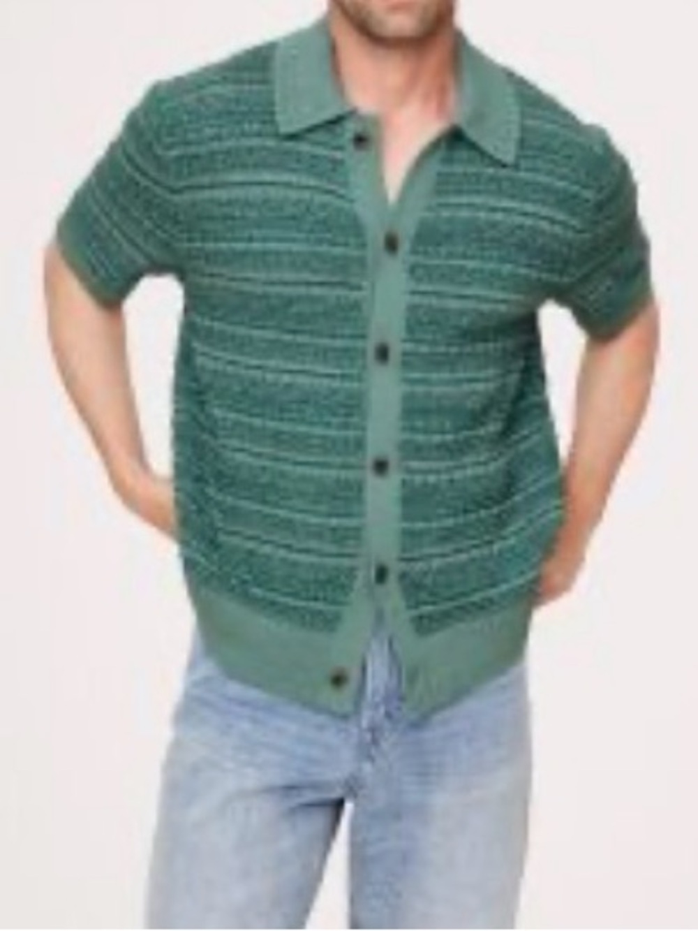 Banana Republic Men’s Artisanal Cotton Resort Shirt Knit Button Down in Green